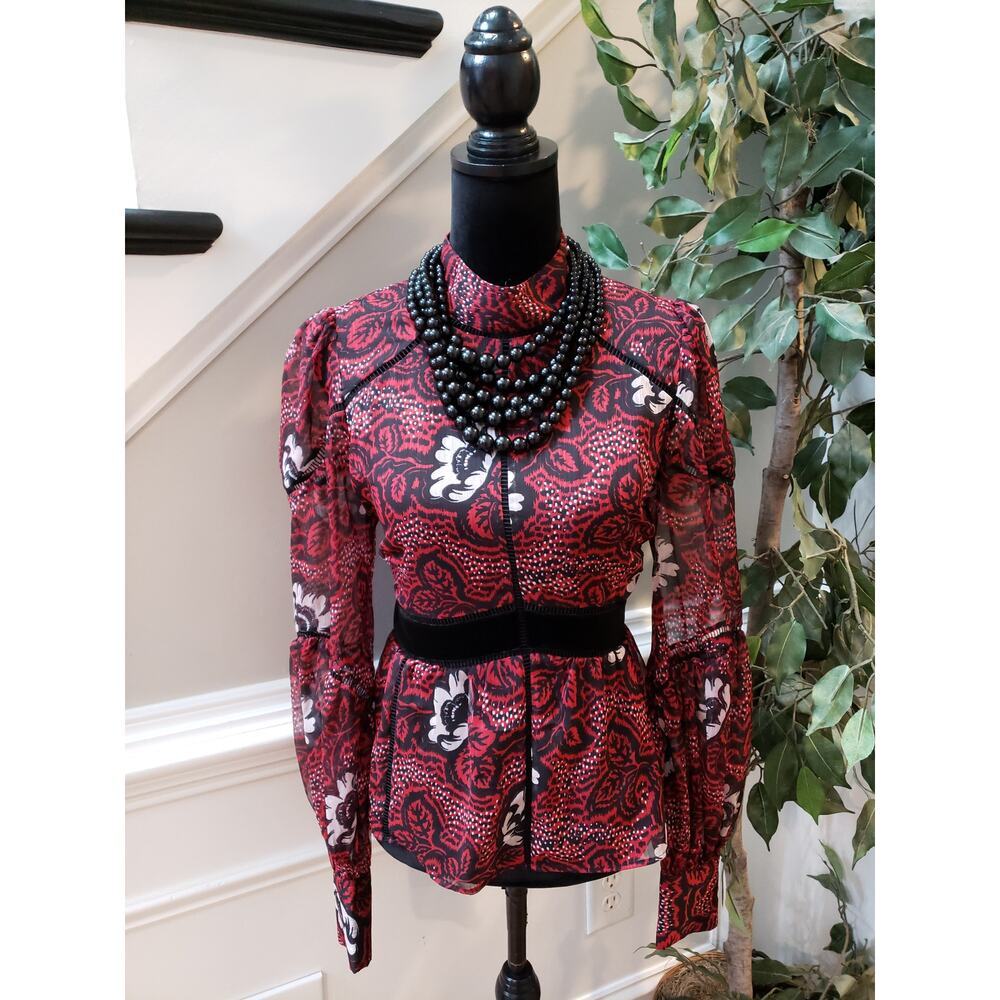 Ted Baker London Alexxei Tops Women's Size 4  Red Black Turtle Neck Top